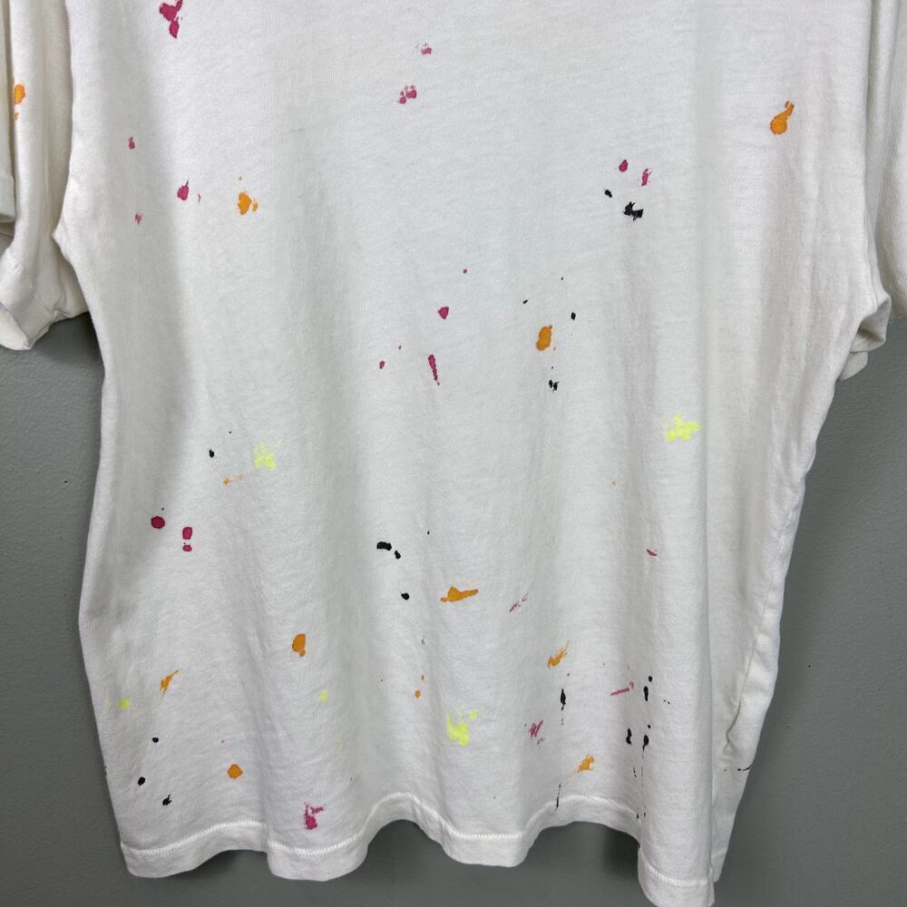 ISMBS Tee White Paint Splatter Cotton Collar Embroidered T-Shirt size Large - Picture 3 of 9
